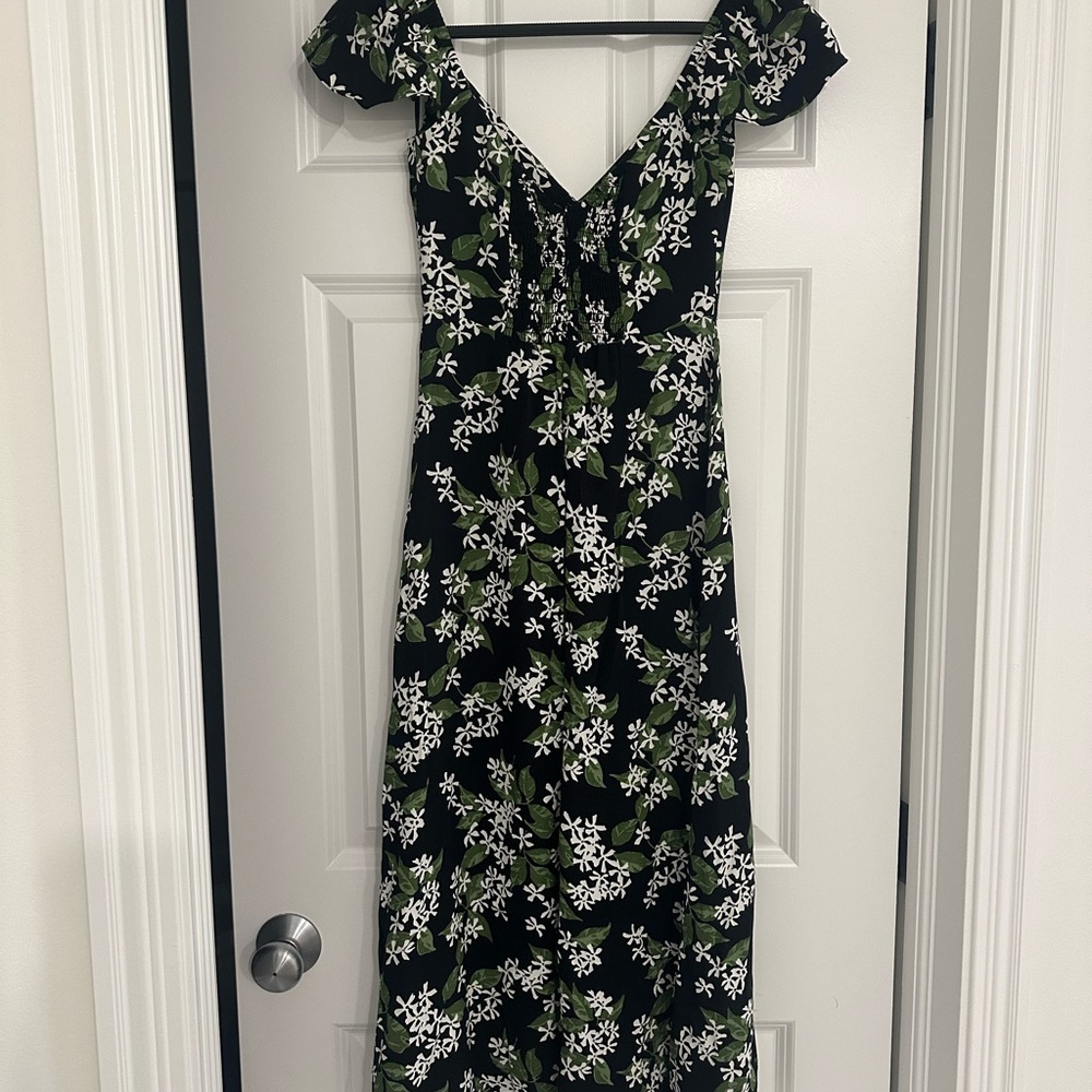 Reformation Black and Green Floral Maxi Dress